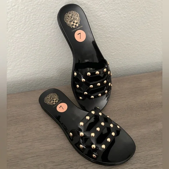 Vince Camuto • Carron Jelly Slide Sandals - Black w/ Gold Studs, Women’s Size 7 - Picture 13 of 14